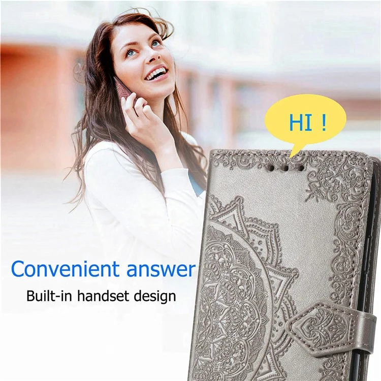 For Huawei Pura 70 Case Mandala Flower Stand Leather Wallet Phone Cover - Grey