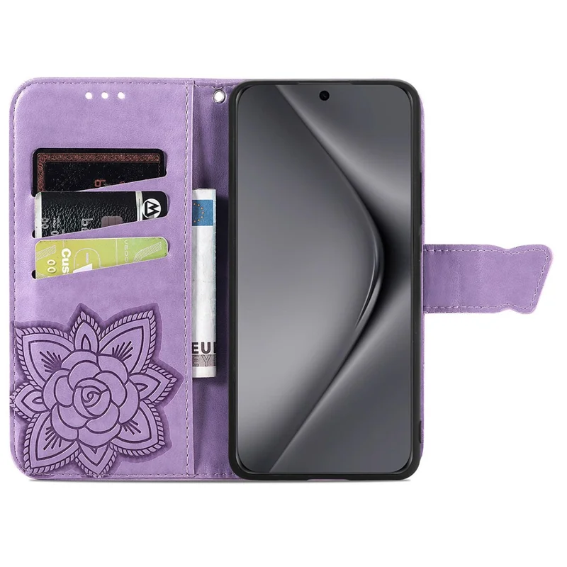 Pour Huawei Pura 70 Ultra Case Stand Portefeuille Cuir Housse Téléphone Motif Papillon - Violet Clair