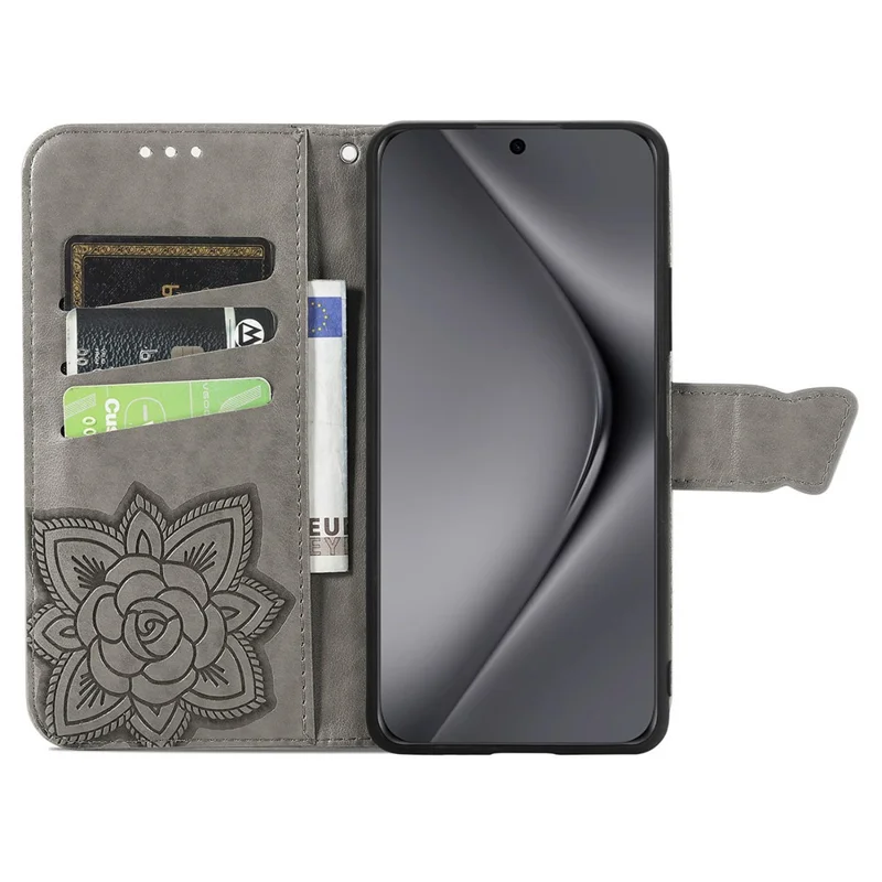 For Huawei Pura 70 Ultra Case Stand Wallet Leather Phone Cover Butterfly Pattern - Grey