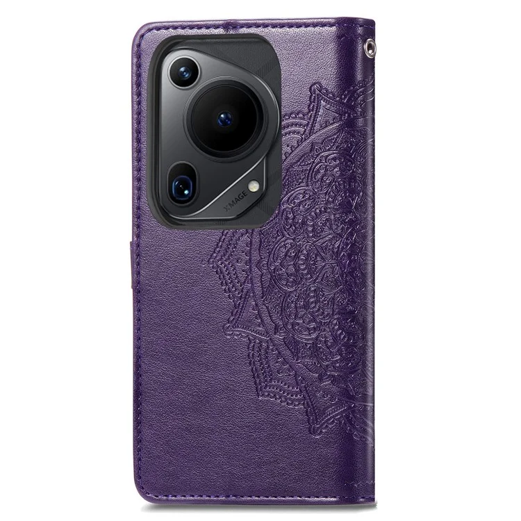 Para Huawei Pura 70 Ultra Case PU Leather Mandala Flower Phone Cover con Strap - Púrpura