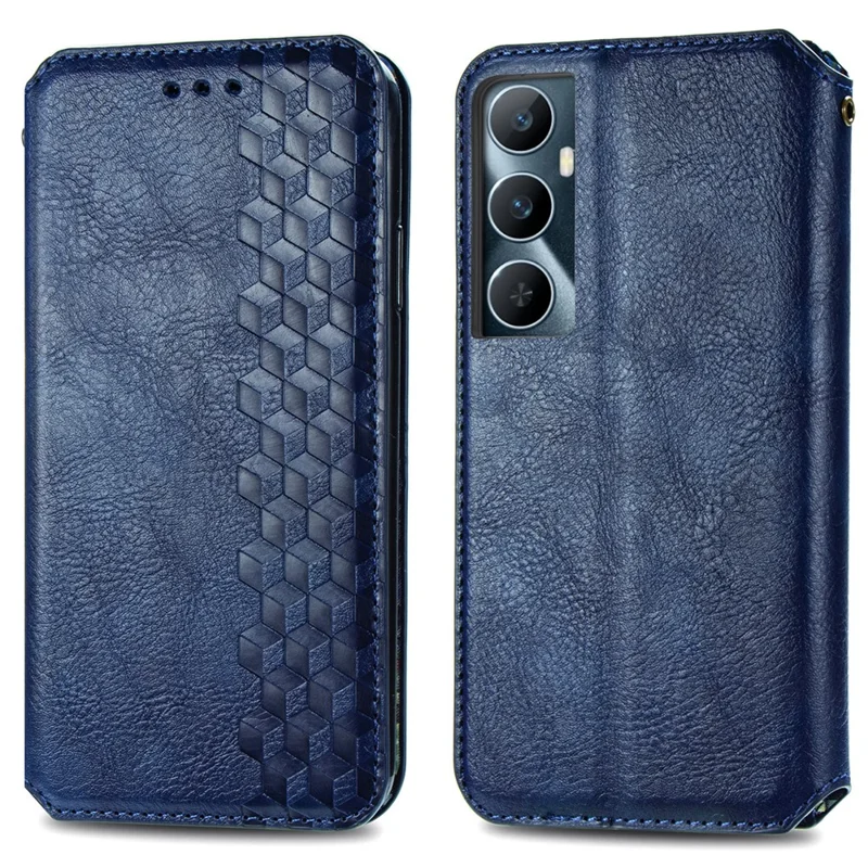 Para Realme C65 4G Capa da Carteira Fecho Magnético Couro Diamante Capa de Telefone - Azul