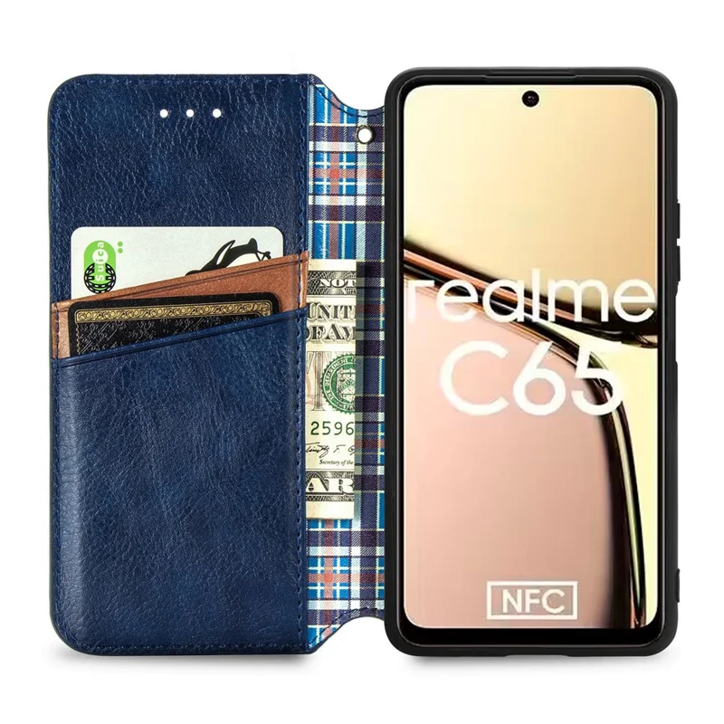 Para Realme C65 4G Capa da Carteira Fecho Magnético Couro Diamante Capa de Telefone - Azul