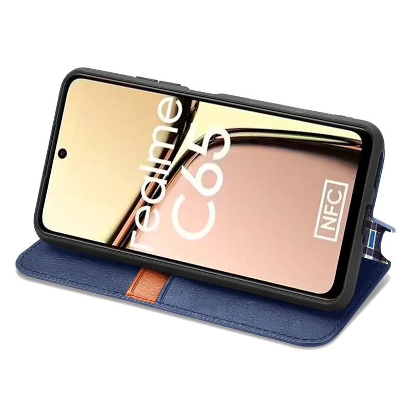 Para Realme C65 4G Capa da Carteira Fecho Magnético Couro Diamante Capa de Telefone - Azul