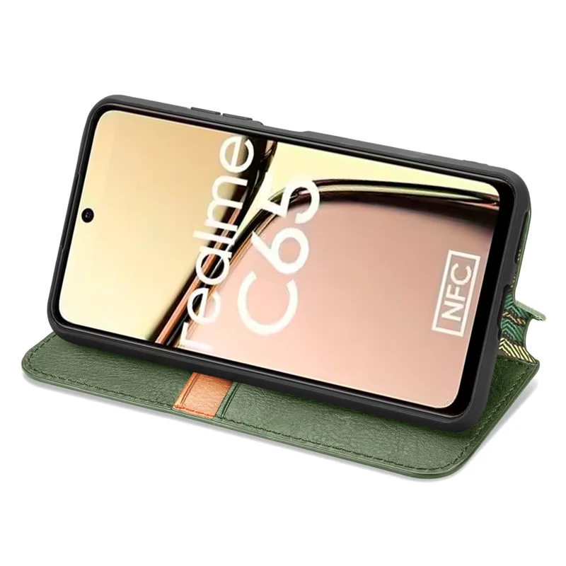 Para Realme C65 4G Case Wallet Fecho Magnético Rhombus Capa de Telefone de Couro - Verde
