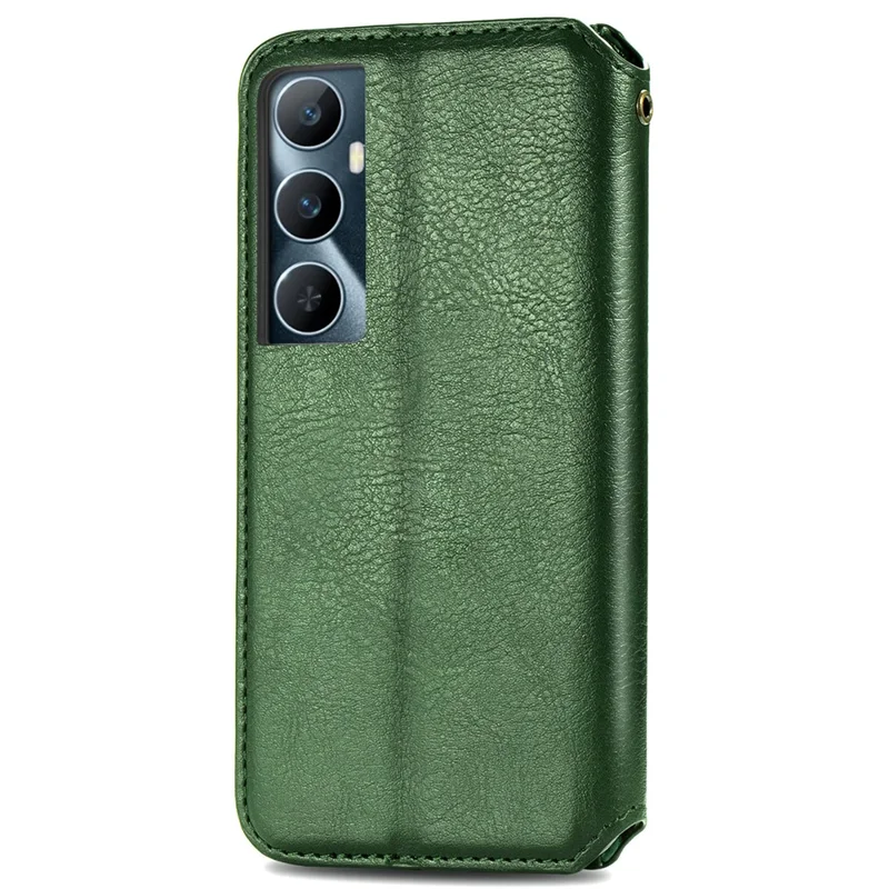 Para Realme C65 4G Case Wallet Fecho Magnético Rhombus Capa de Telefone de Couro - Verde