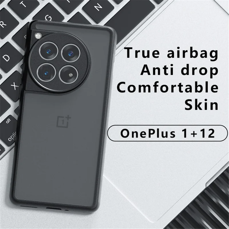 For OnePlus 12 5G Case Skin-Touch TPU + PC Matte Phone Back Cover, Transparent Black