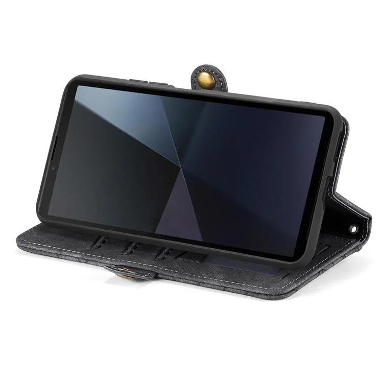 Für Sony Xperia 10 VI Case Geometrie Leder Kartenfächer Reißverschlusstaschen Handtasche Handyhülle - Schwarz