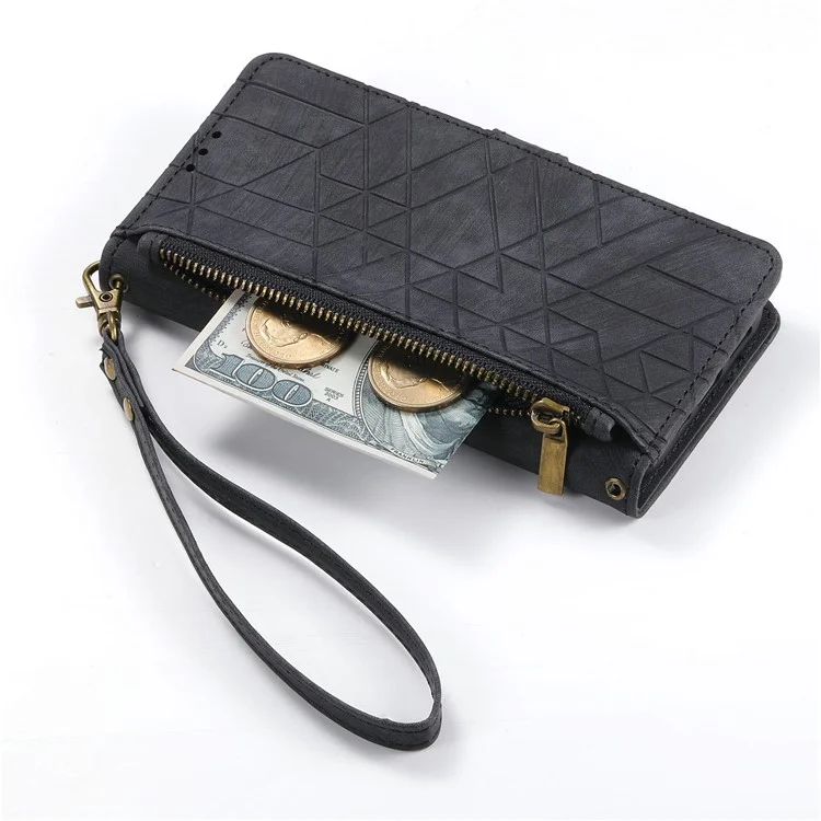 Für Sony Xperia 10 VI Case Geometrie Leder Kartenfächer Reißverschlusstaschen Handtasche Handyhülle - Schwarz