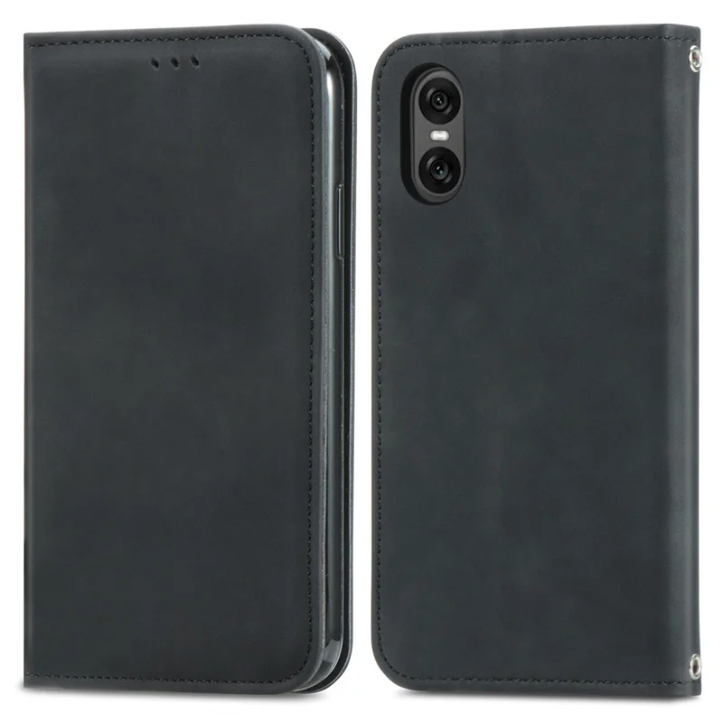 For Sony Xperia 10 VI Case Wallet Stand Function Skin-touch Leather Phone Cover - Black