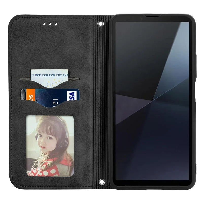 For Sony Xperia 10 VI Case Wallet Stand Function Skin-touch Leather Phone Cover - Black