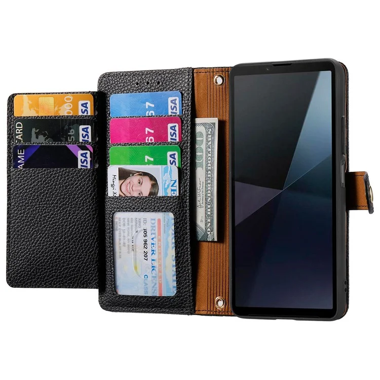 Для Sony Xperia 10 VI Чехол Кожа PU RFID Блокировка Молния Чехол Телефона Сердце Узор - Черный