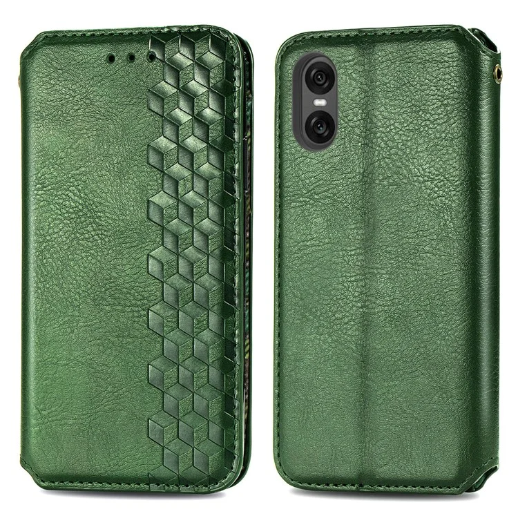 For Sony Xperia 10 VI PU Leather Case Rhombus Imprint Wallet Stand Phone Cover - Green