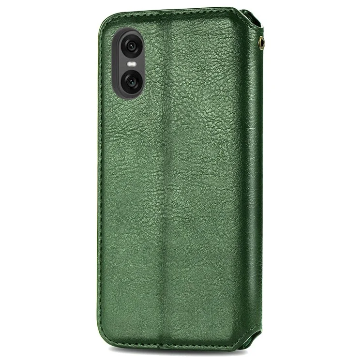 For Sony Xperia 10 VI PU Leather Case Rhombus Imprint Wallet Stand Phone Cover - Green