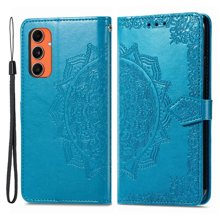 Para el Samsung Galaxy M55 5G / C55 5G / F55 5G Funda 3 Ranuras para Tarjetas Mandala Flor Cubierta de Teléfono de Cuero - Azul