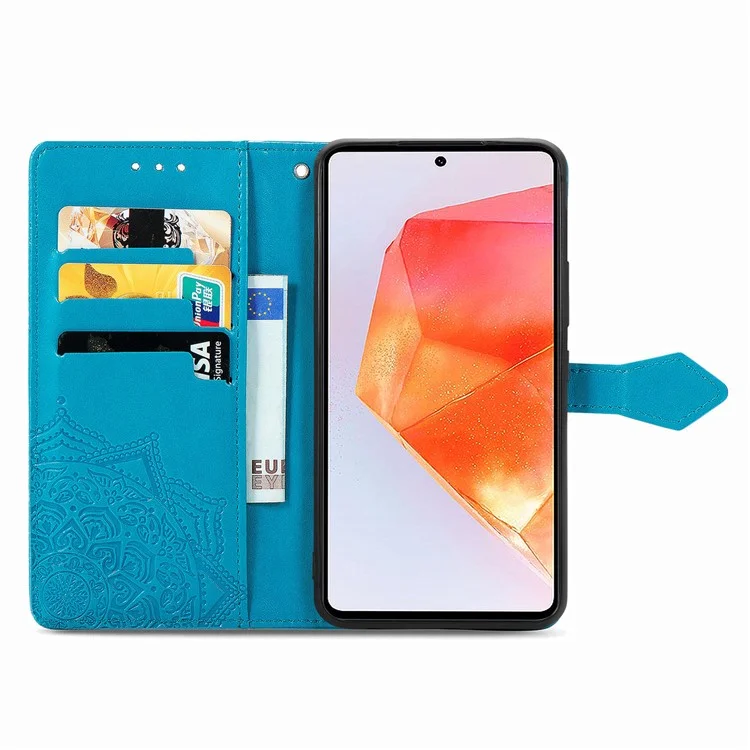 Para el Samsung Galaxy M55 5G / C55 5G / F55 5G Funda 3 Ranuras para Tarjetas Mandala Flor Cubierta de Teléfono de Cuero - Azul