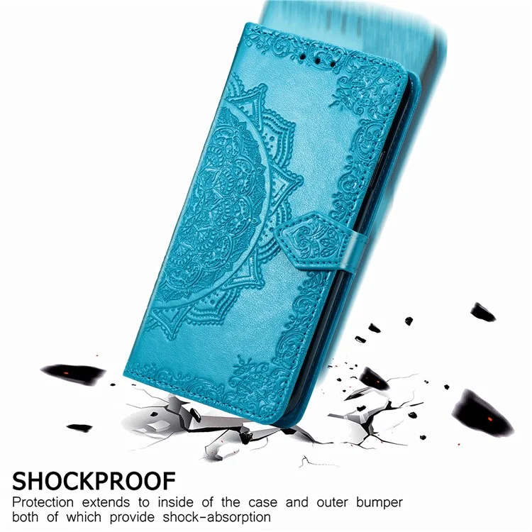 Para el Samsung Galaxy M55 5G / C55 5G / F55 5G Funda 3 Ranuras para Tarjetas Mandala Flor Cubierta de Teléfono de Cuero - Azul