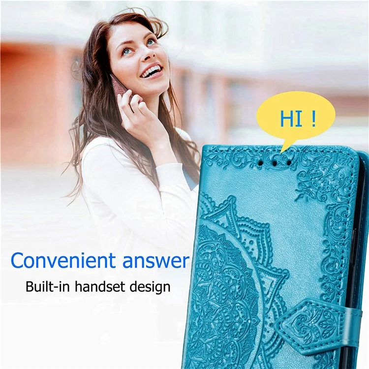 Para el Samsung Galaxy M55 5G / C55 5G / F55 5G Funda 3 Ranuras para Tarjetas Mandala Flor Cubierta de Teléfono de Cuero - Azul