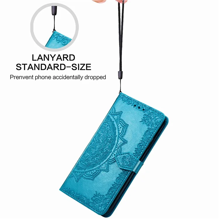 Para el Samsung Galaxy M55 5G / C55 5G / F55 5G Funda 3 Ranuras para Tarjetas Mandala Flor Cubierta de Teléfono de Cuero - Azul