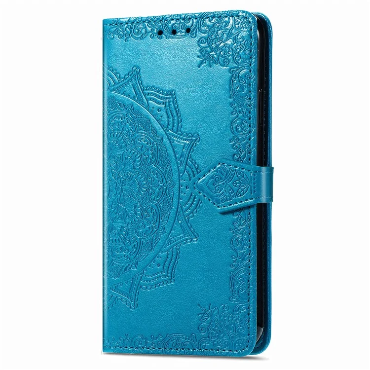 Para el Samsung Galaxy M55 5G / C55 5G / F55 5G Funda 3 Ranuras para Tarjetas Mandala Flor Cubierta de Teléfono de Cuero - Azul