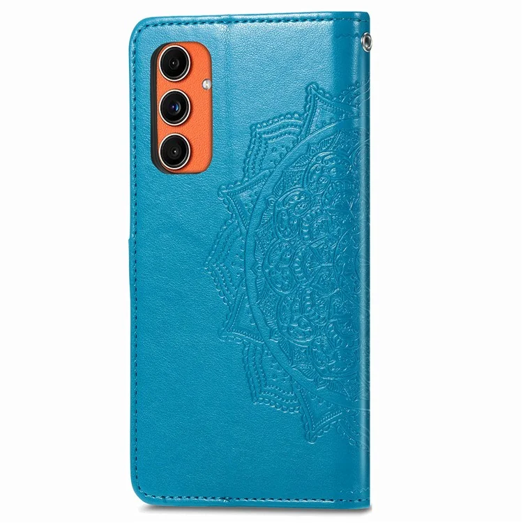 Para el Samsung Galaxy M55 5G / C55 5G / F55 5G Funda 3 Ranuras para Tarjetas Mandala Flor Cubierta de Teléfono de Cuero - Azul