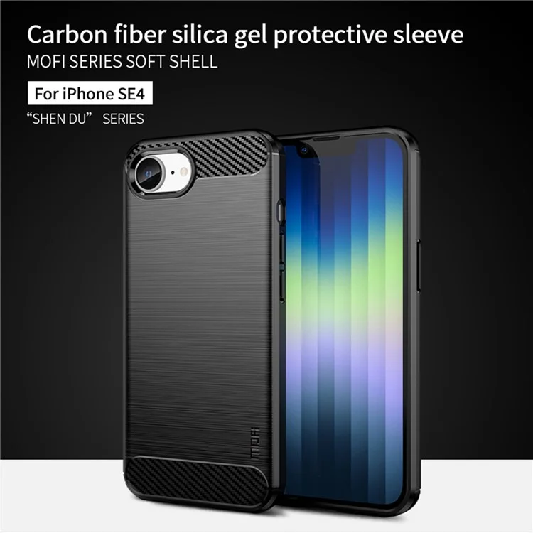 MOFI JK TPU Series-1 For iPhone 16e Case Carbon Fiber Design Flexible TPU Phone Cover - Black