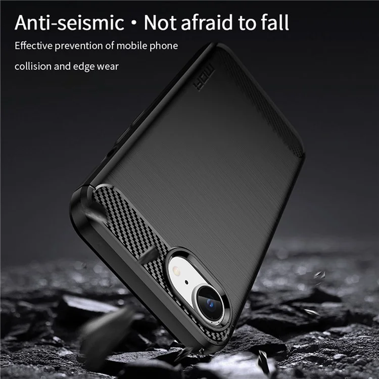 MOFI JK TPU Series-1 For iPhone 16e Case Carbon Fiber Design Flexible TPU Phone Cover - Black