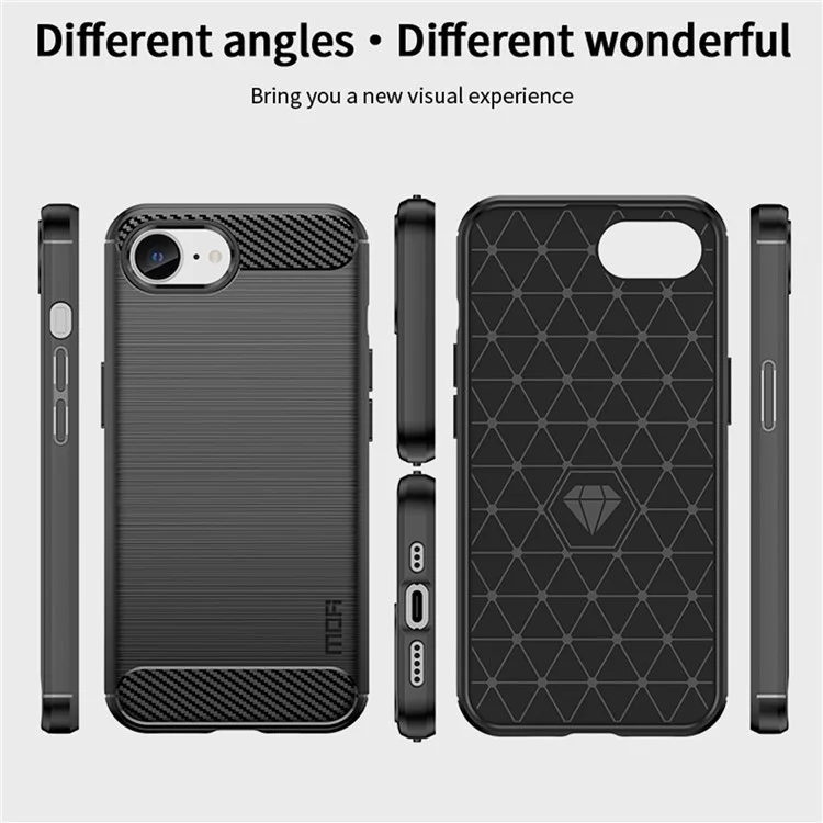 MOFI JK TPU Series-1 For iPhone 16e Case Carbon Fiber Design Flexible TPU Phone Cover - Black