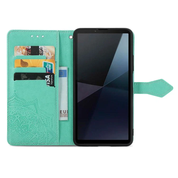 Per Sony Xperia 10 VI Case Mandala Flower Stand Wallet Phone Leather Cover - Verde