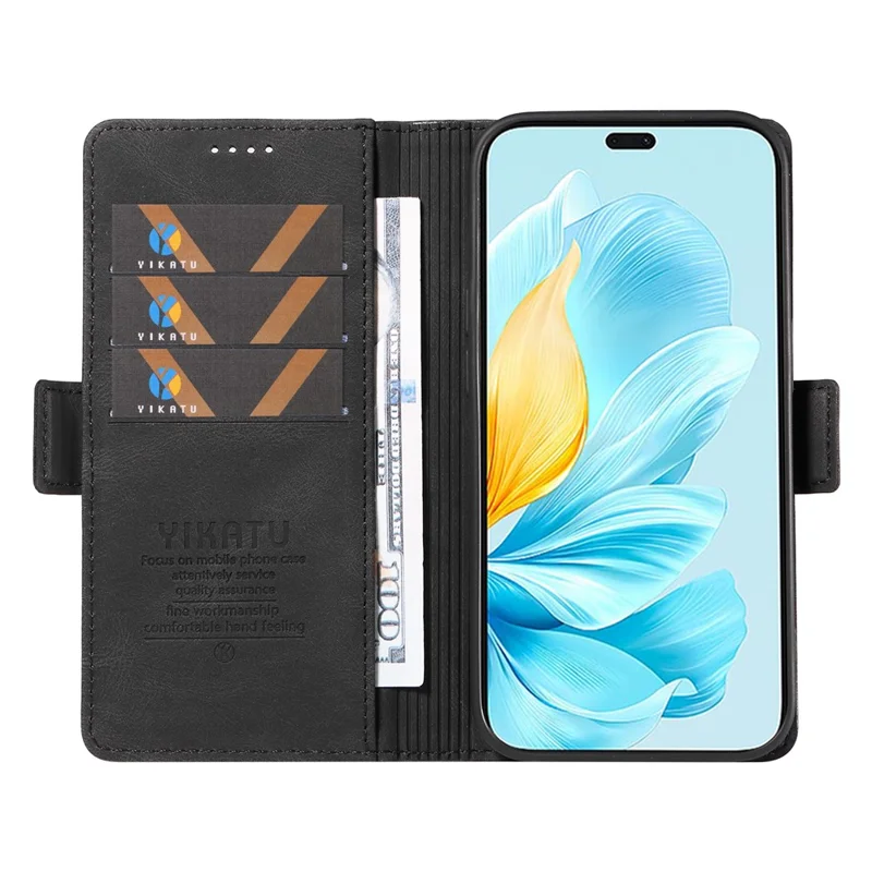 YIKATU YK-005 Para Honor 200 Lite Case Porta-Cartões Pele-Toque Capa de Telefone de Couro Magnética - Preto