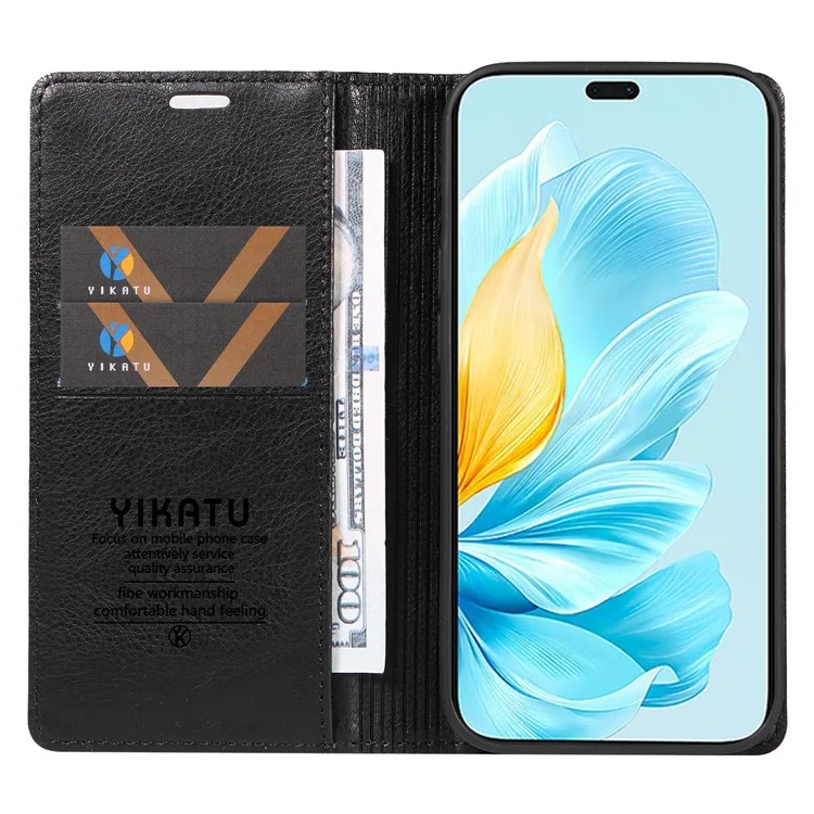 YIKATU YK-006 Pour Honor 200 Lite Wallet Case Litchi Texture Leather Magnetic Absorption Phone Cover - Noir