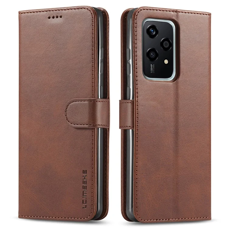 LC.IMEEKE For Honor 200 Lite Case Calf Texture Magnetic Clasp Stand Phone Cover - Brown