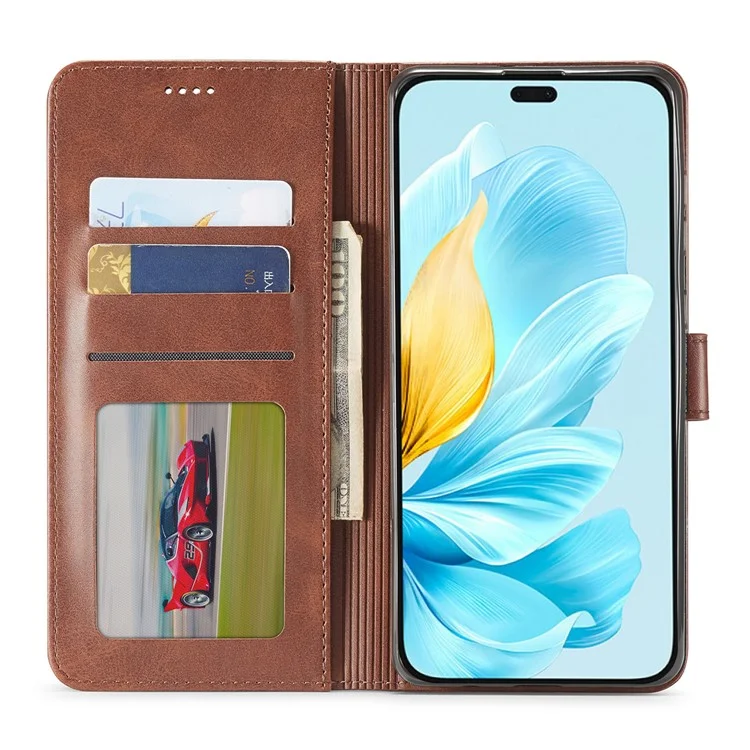 LC.IMEEKE For Honor 200 Lite Case Calf Texture Magnetic Clasp Stand Phone Cover - Brown