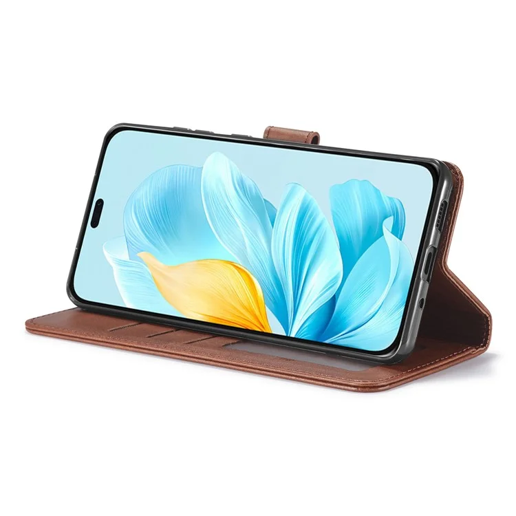 LC.IMEEKE For Honor 200 Lite Case Calf Texture Magnetic Clasp Stand Phone Cover - Brown