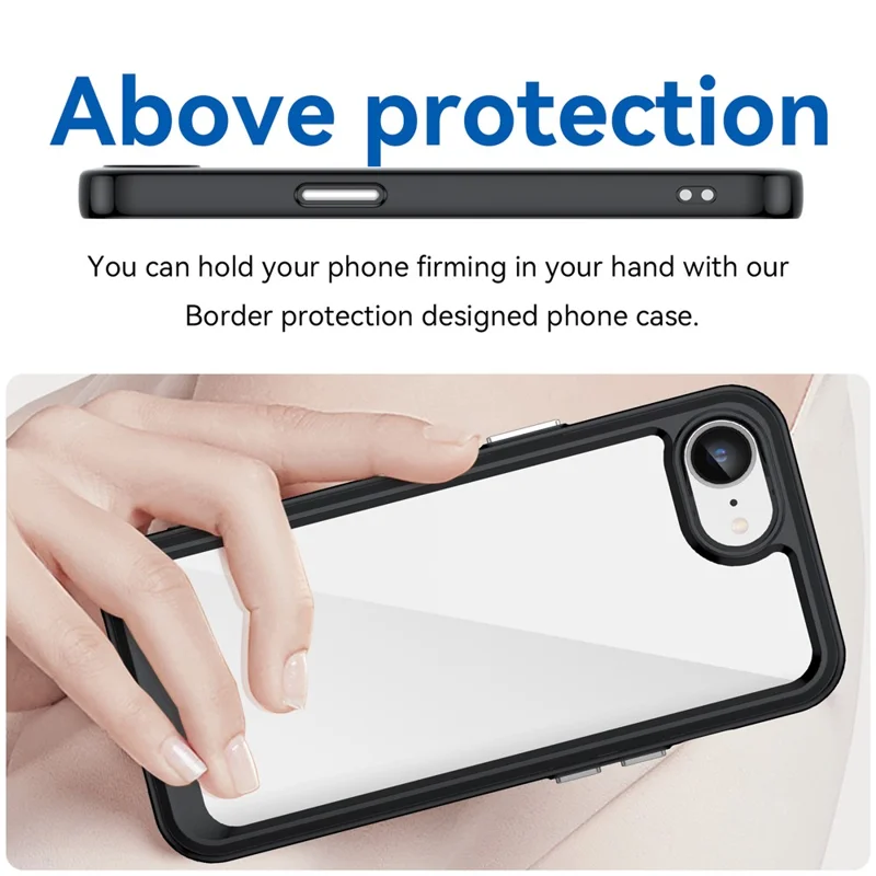 Per iPhone SE (2024) Clear Back Case Colorful Frame TPU+Acrylic Phone Cover - Black