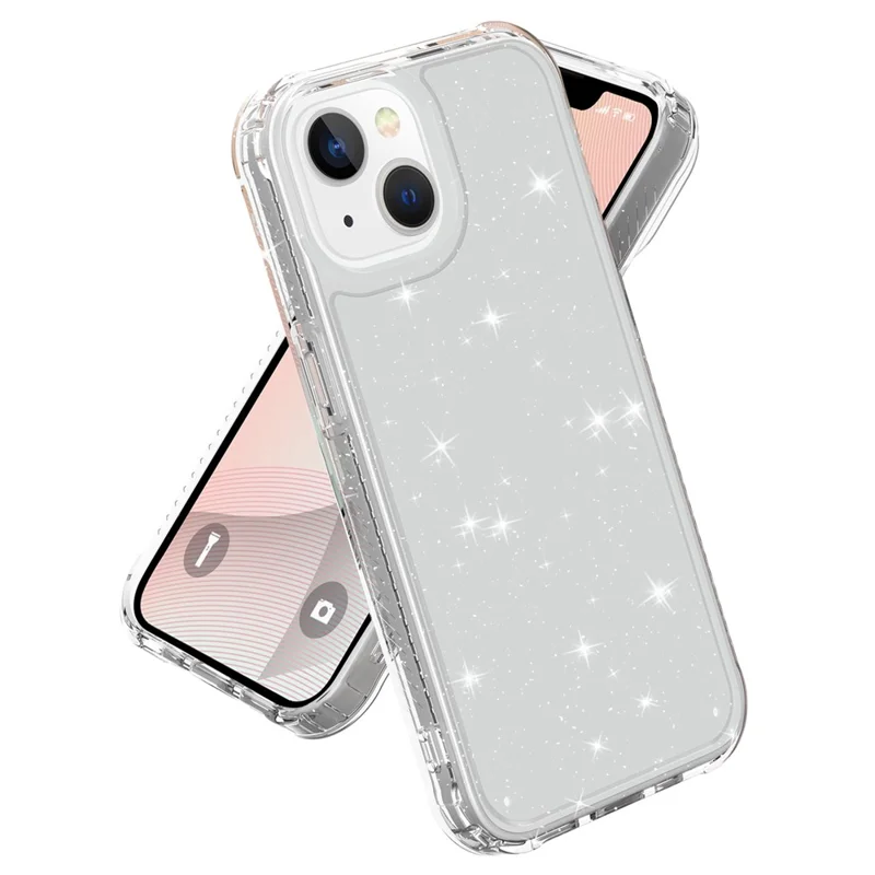 GW20 For iPhone 14 Plus Case TPU+PC Skin-Friendly Touch Matte Phone Cover - Glitter Transparent