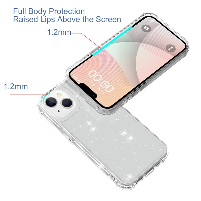 GW20 For iPhone 14 Plus Case TPU+PC Skin-Friendly Touch Matte Phone Cover - Glitter Transparent