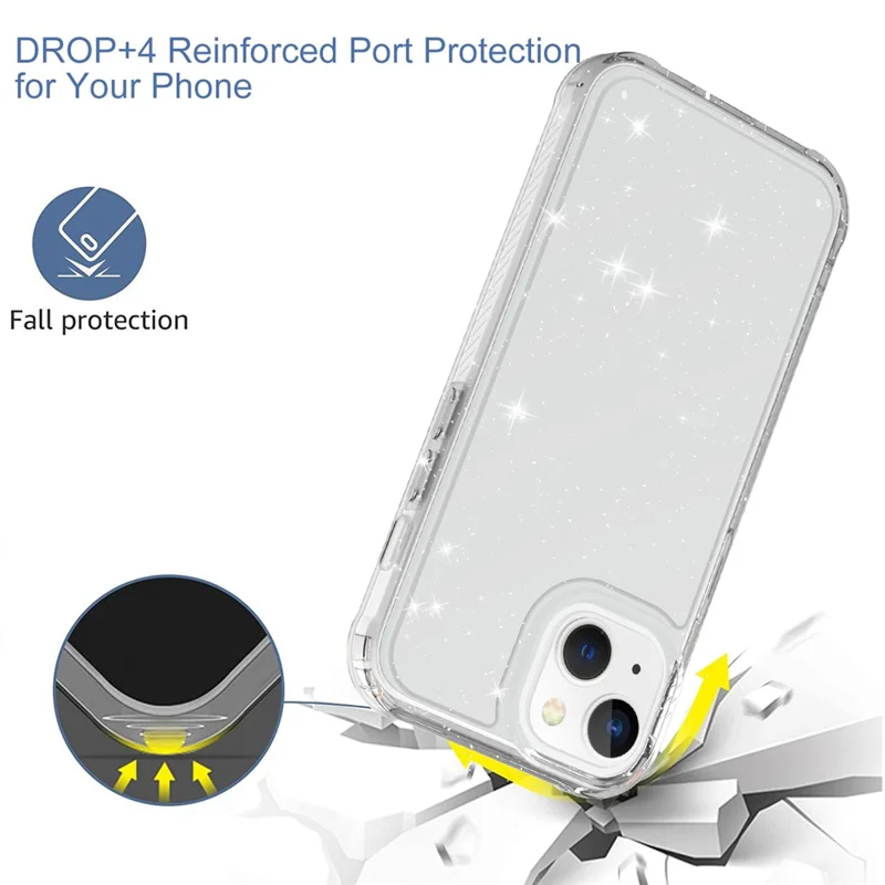 GW20 For iPhone 14 Plus Case TPU+PC Skin-Friendly Touch Matte Phone Cover - Glitter Transparent