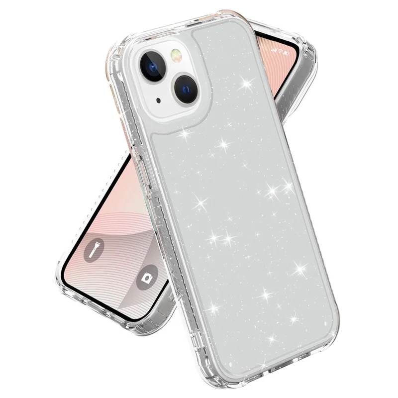 GW20 For iPhone 15 Plus Case TPU+PC Phone Cover Matte Finish Non-Slip - Glitter Transparent