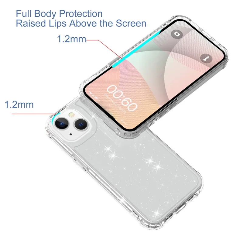 GW20 For iPhone 15 Plus Case TPU+PC Phone Cover Matte Finish Non-Slip - Glitter Transparent