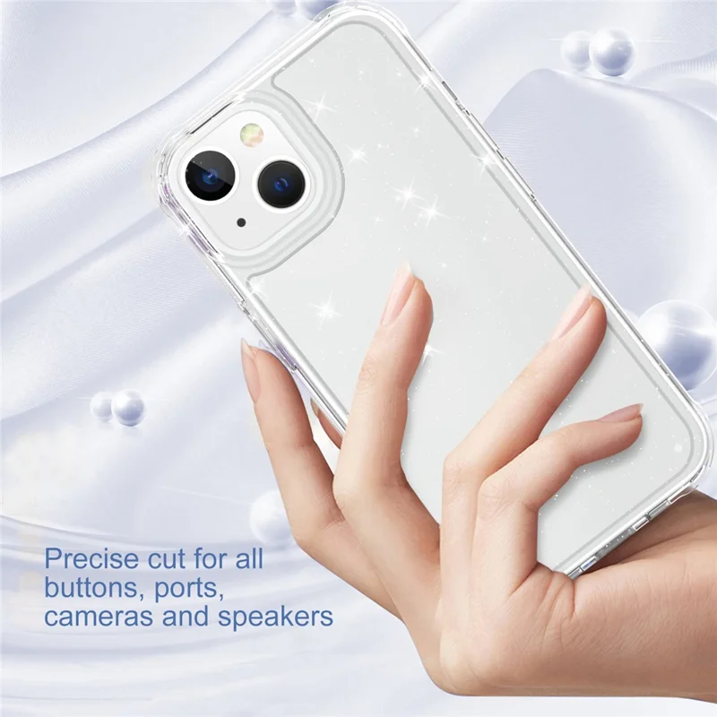 GW20 For iPhone 15 Plus Case TPU+PC Phone Cover Matte Finish Non-Slip - Glitter Transparent