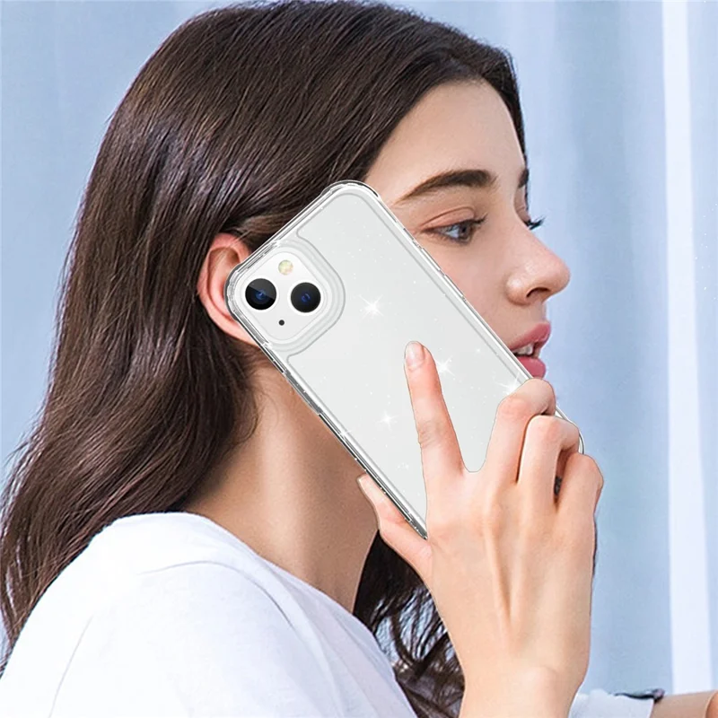 GW20 For iPhone 15 Plus Case TPU+PC Phone Cover Matte Finish Non-Slip - Glitter Transparent