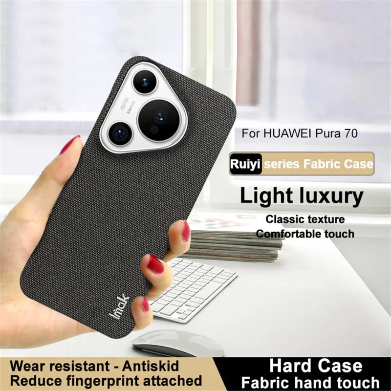 IMAK Ruiyi-Serie für Huawei Pura 70 Case Fabric Surface Leather Coated Hard PC Back Cover - Schwarz