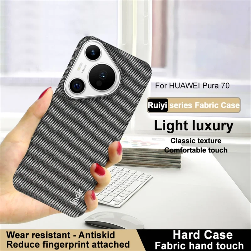 IMAK Ruiyi Series for Huawei Pura 70 Case Fabric Texture Leather+PC Phone Back Cover - Dark Grey