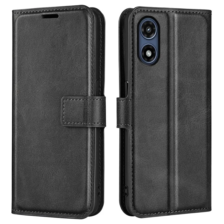 For Motorola Moto G Play (2024) 4G Case Card Slots Calf Texture Leather Wallet Phone Cover - Black