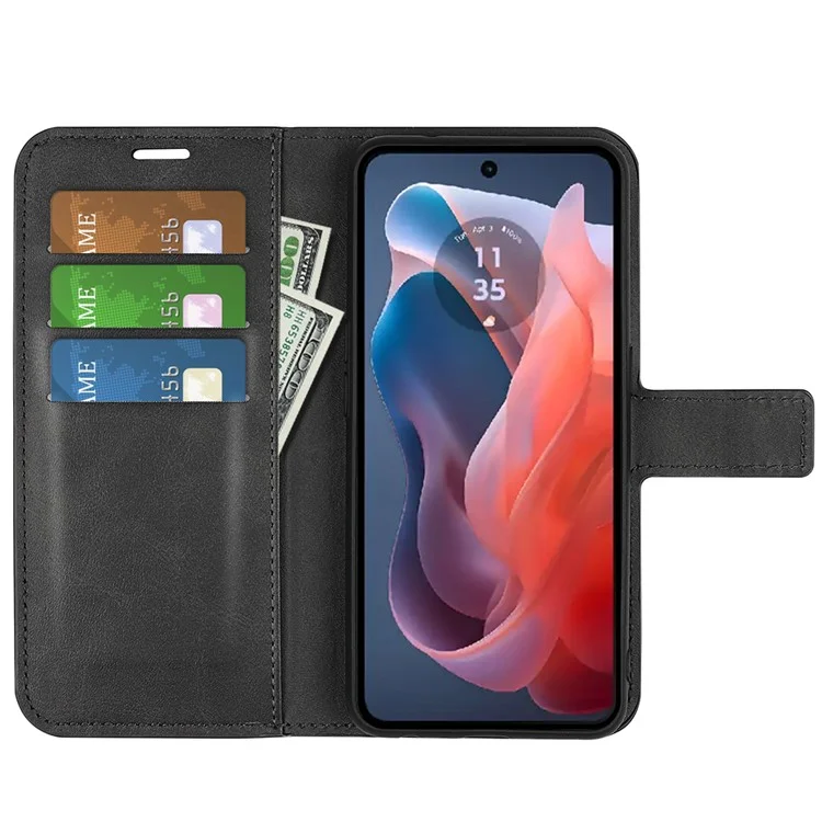 For Motorola Moto G Play (2024) 4G Case Card Slots Calf Texture Leather Wallet Phone Cover - Black