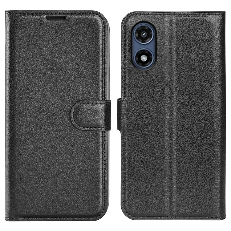 Para Motorola Moto G Play (2024) 4G Carteira Caso Textura Litchi Couro Telefone Capa - Preto