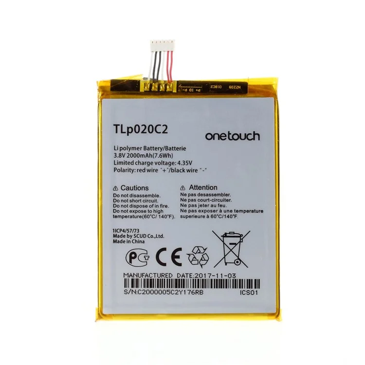 Asamblea 3.8V 2000mAh 7.6Wh Reemplazo de la Batería Para Alcatel Idol X1s 6034R S950 Tlp020c2