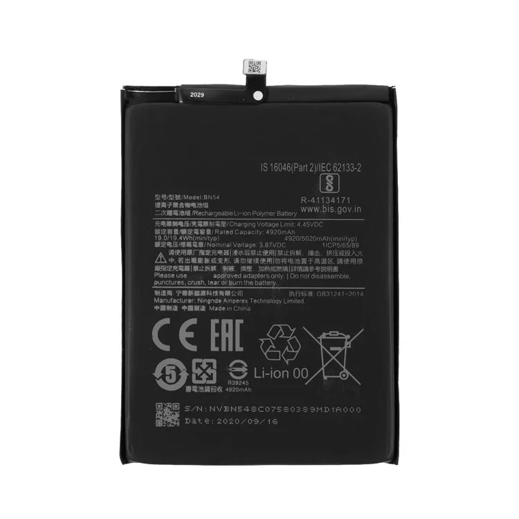 Assembly BN54 4920mAh 19W 3.87V Battery Replace Part for Xiaomi Redmi Note 9/Redmi 9