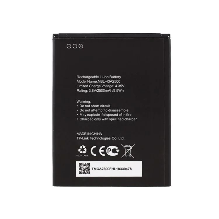 Reemplazo de Batería de 3.8V 2500mAh (codificación: Nbl-43a2500) Para TP-Link Neffos C7s TP7051A TP7051C