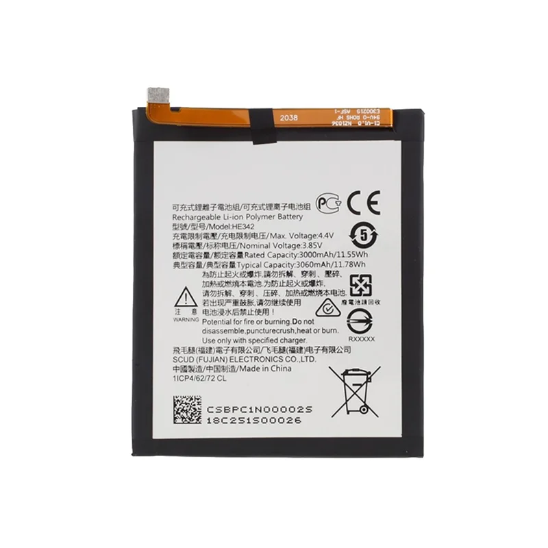 3.85V 3000mAh Battery Replacement (Encode: HE342) for Nokia X6 / 5.1 Plus / 6.1 Plus 2018 TA-1099 X5 TA-1109